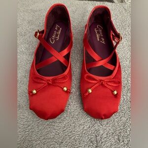 Circus-NY Sam Edelman red satin ballet shoes with bows. Size 6.5. NWOT in box.